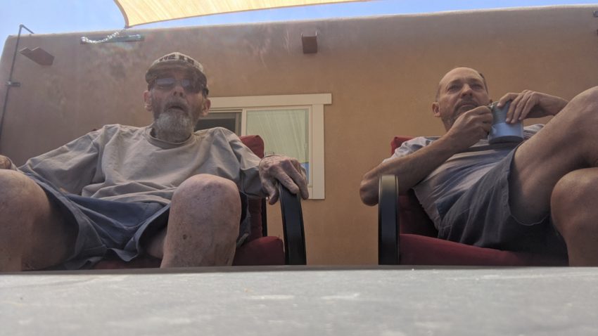 Dad & I enjoying a cup of coffee on the back patio